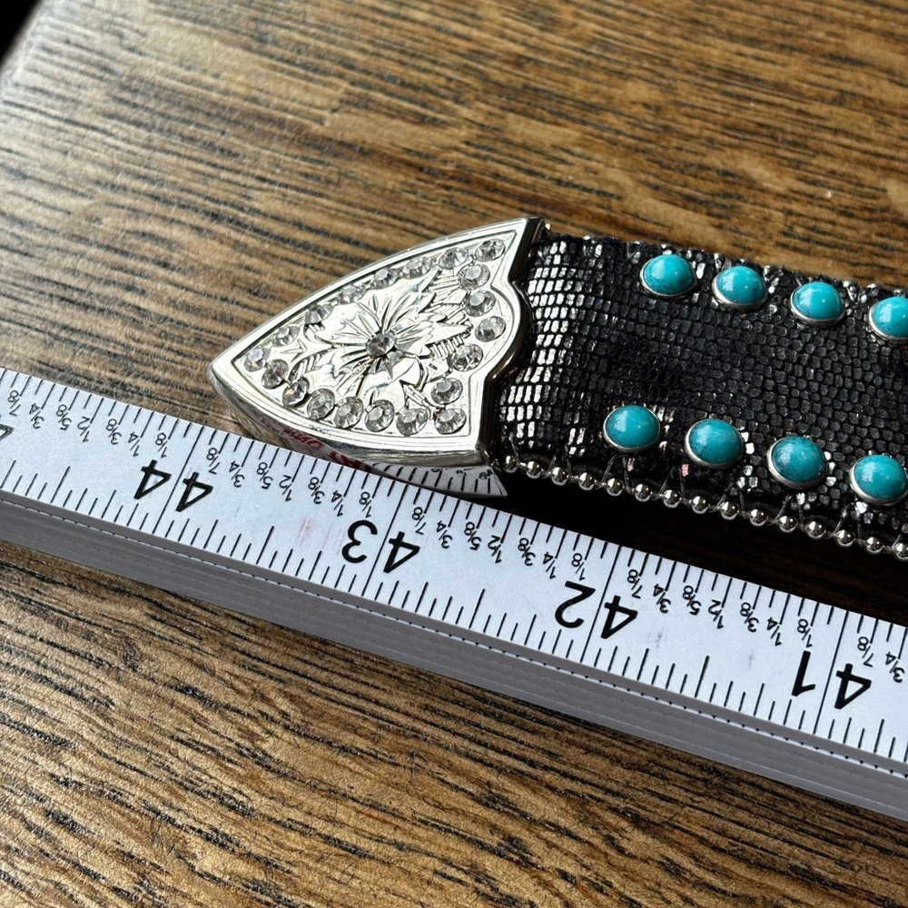 Women’s Angel Ranch Turquoise Studded Western Belt L Rhinestone Buckle Leather - Picture 11 of 16